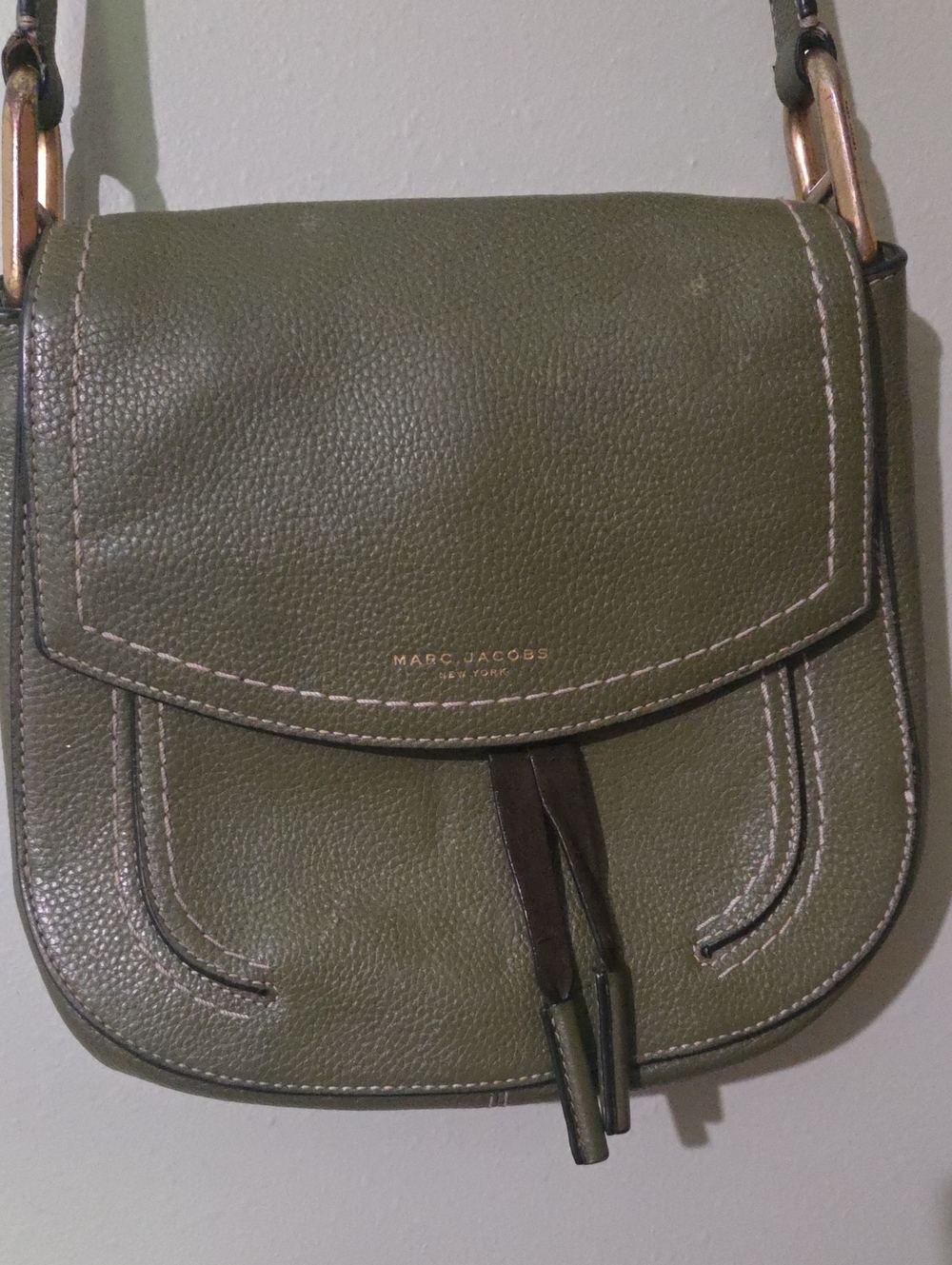 Marc Jacobs Olive Green Pebbled Leather Crossbody with Tassel